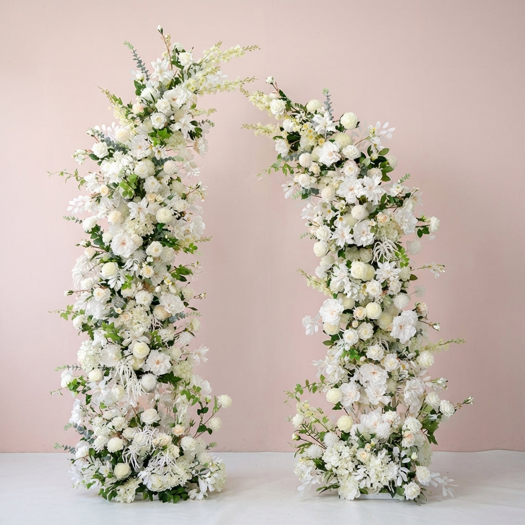 2-Piece Adjustable White Floral Wedding Arch Set (6–7 ft) – Easy DIY Backdrop