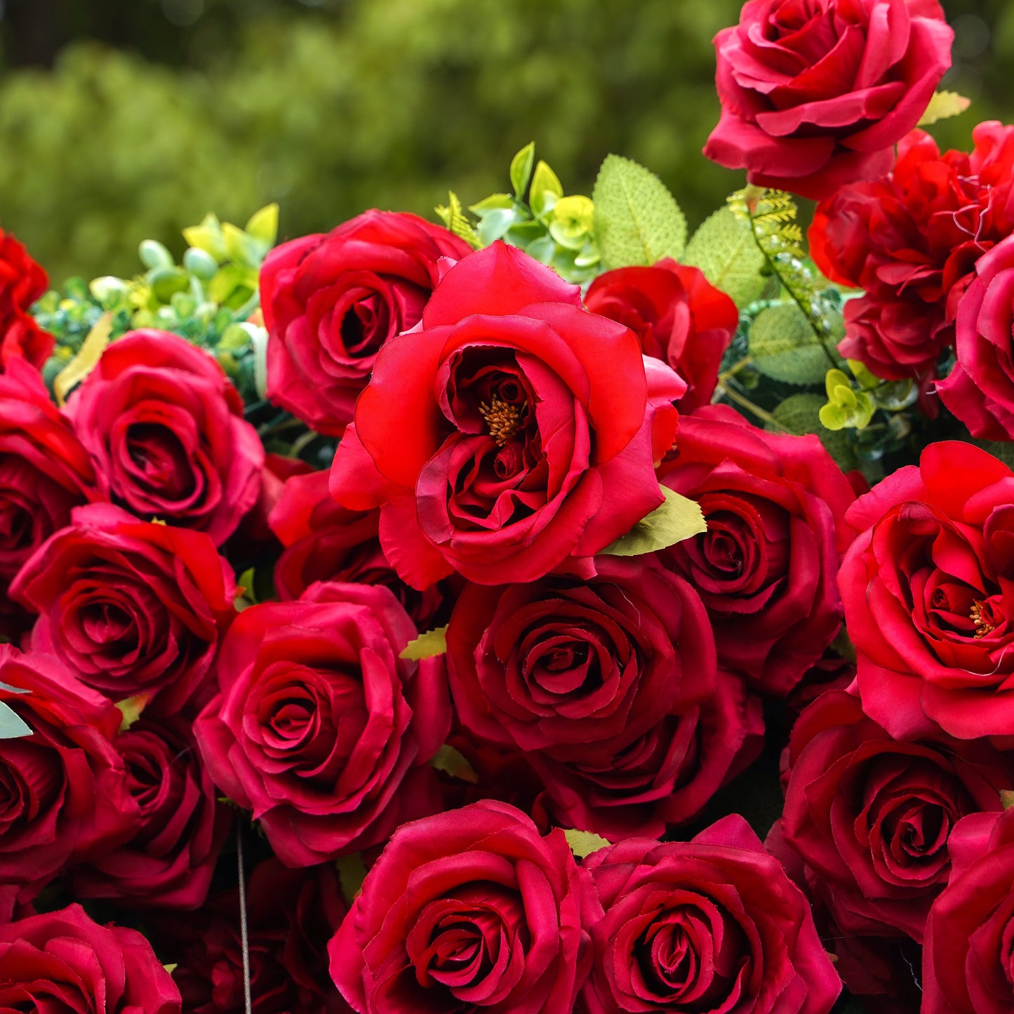 Macro view of red silk rose petals