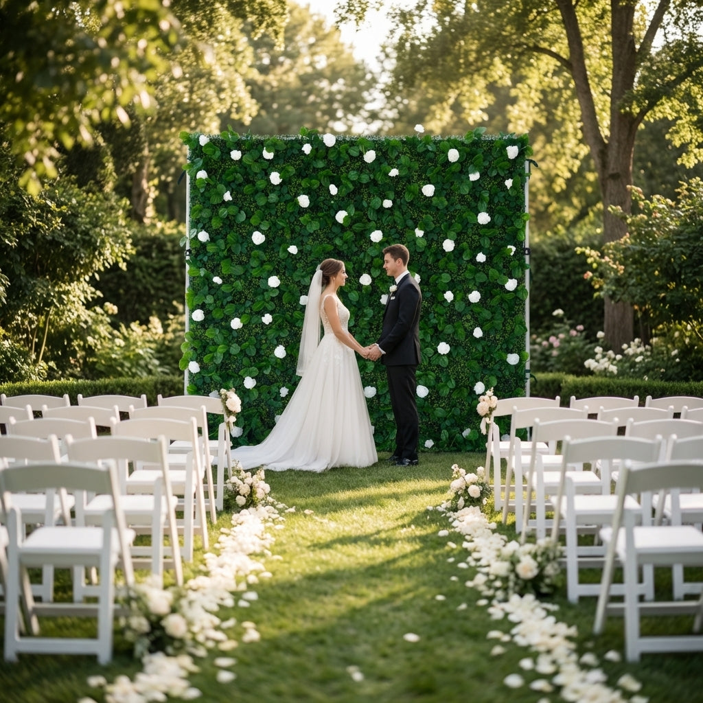 Sfondo floreale 8x8 con rose bianche – Decorazioni modulari per matrimoni ed eventi