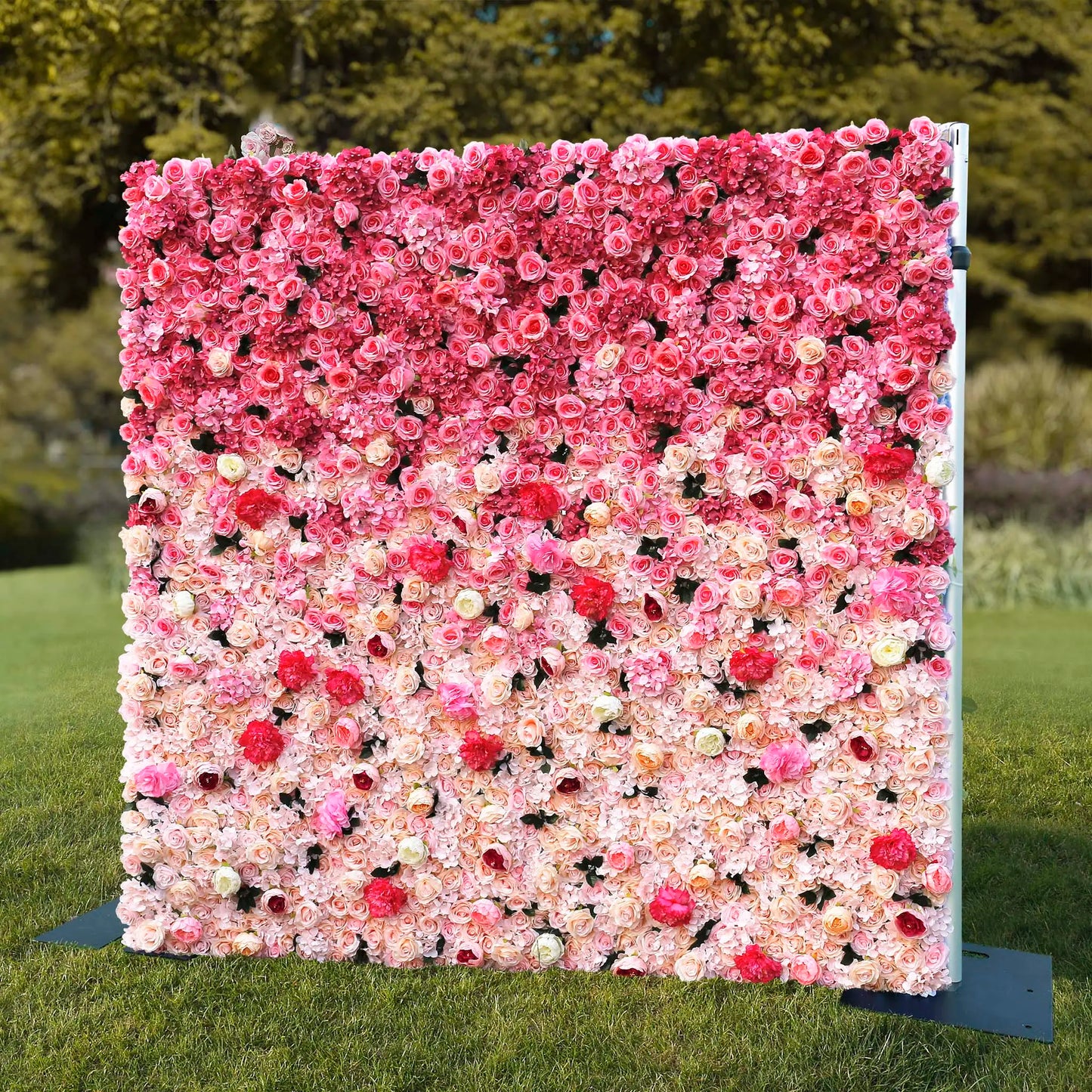 Rosy 3D Pink Gradient Rose Roller Curtain Flower Wall Wedding Event Background Decoration