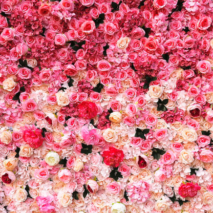 Rosy 3D Pink Gradient Rose Roller Curtain Flower Wall Wedding Event Background Decoration