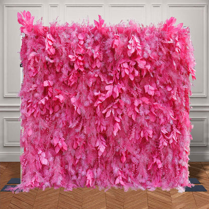 Rosy Hot Pink Feathered Leaf Wall – 3D Faux Floral Backdrop for Events & Weddings