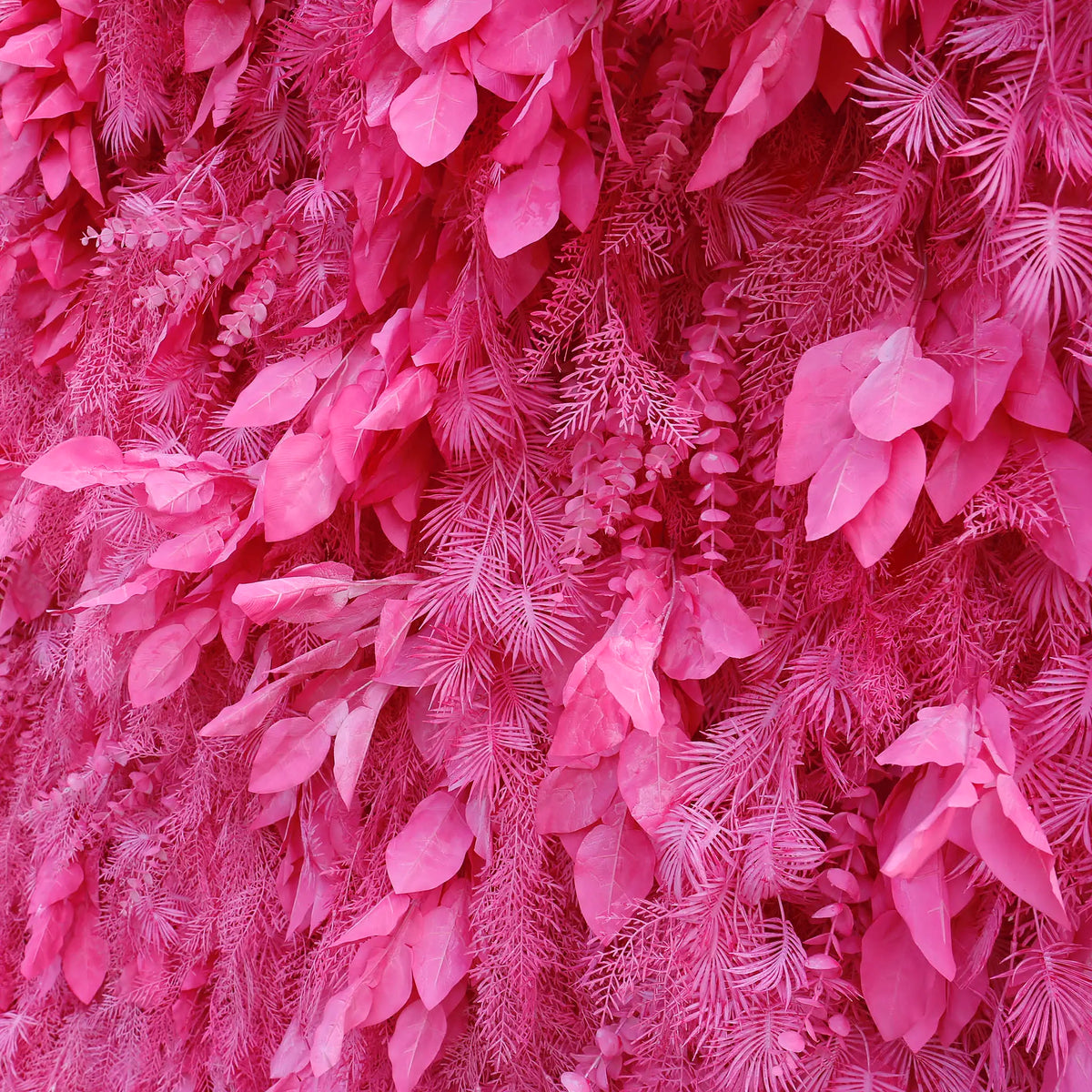 Rosy Hot Pink Feathered Leaf Wall – 3D Faux Floral Backdrop for Events & Weddings