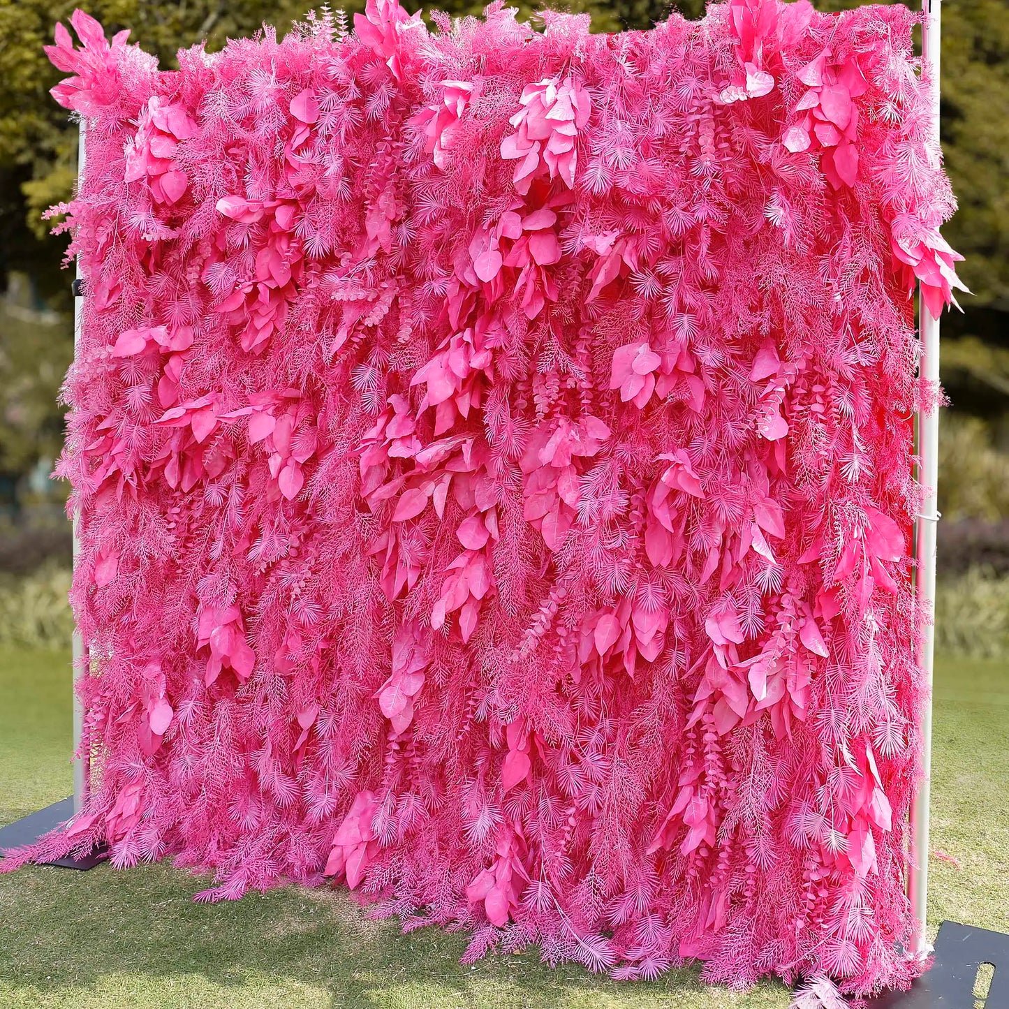 Rosy Hot Pink Feathered Leaf Wall – 3D Faux Floral Backdrop for Events & Weddings