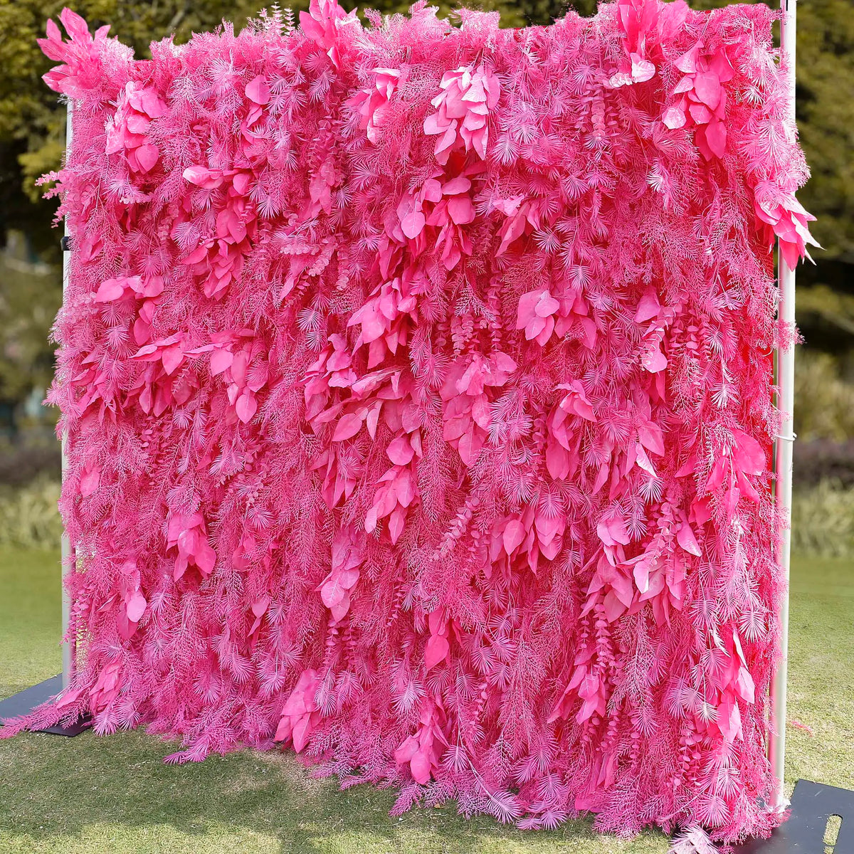 Rosy Hot Pink Feathered Leaf Wall – 3D Faux Floral Backdrop for Events & Weddings