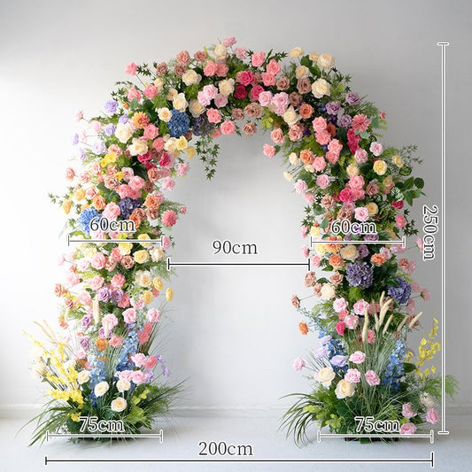 Blue Floral Horn Wedding Arch with Stand for Ceremony & Reception – Bridal Backdrop Decoration, 8.2×7.9 ft