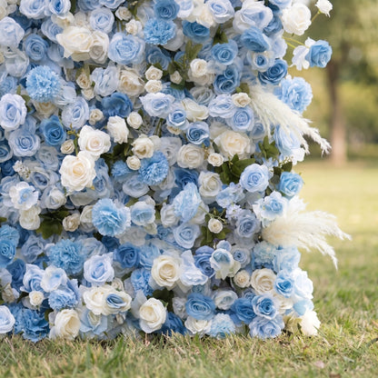 Blue and white rose backdrop detail