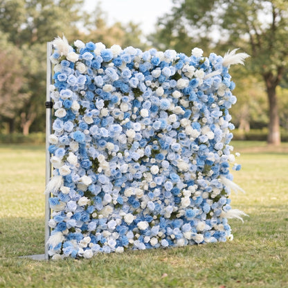 Blue and white rose flower wall side view