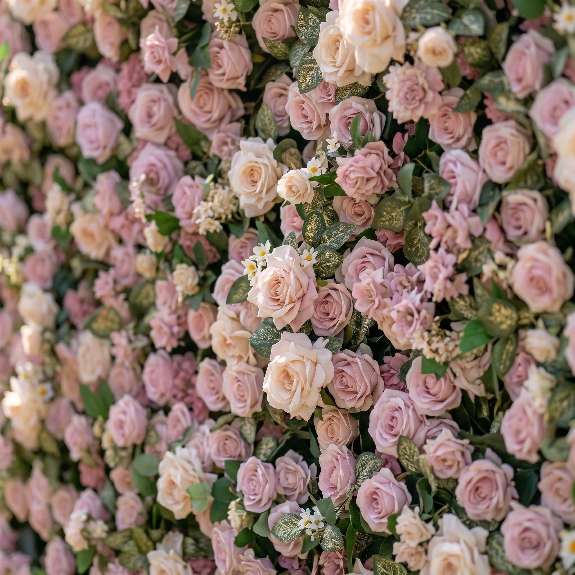 Blush pink artificial flower wall detail