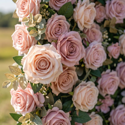 Pink ivory rose and greenery flower wall texture