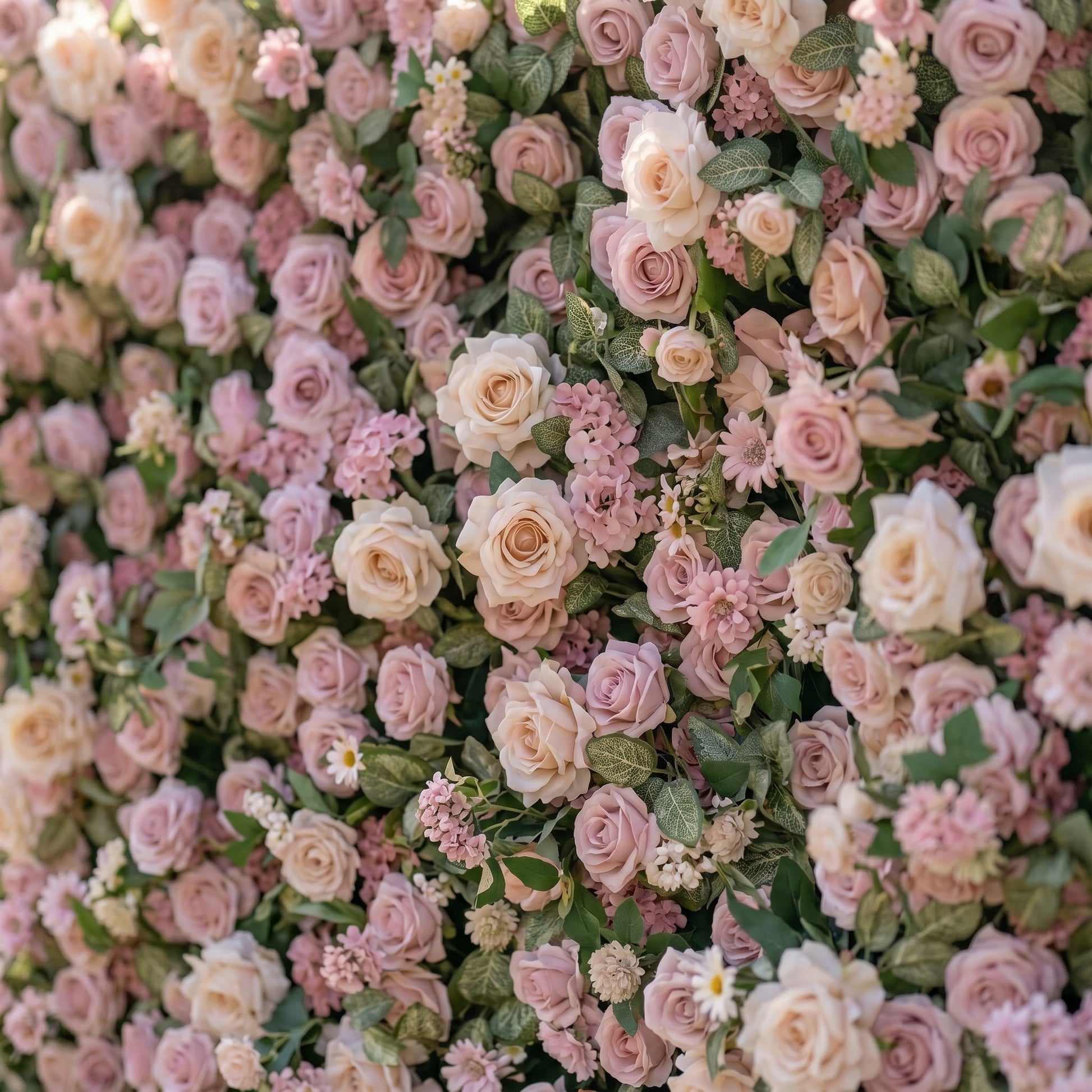 3D blush garden flower wall close-up