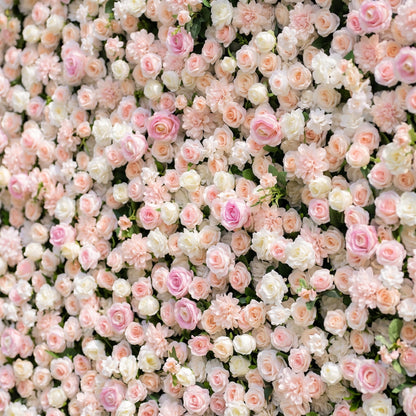 Pink ivory silk rose flower wall close-up