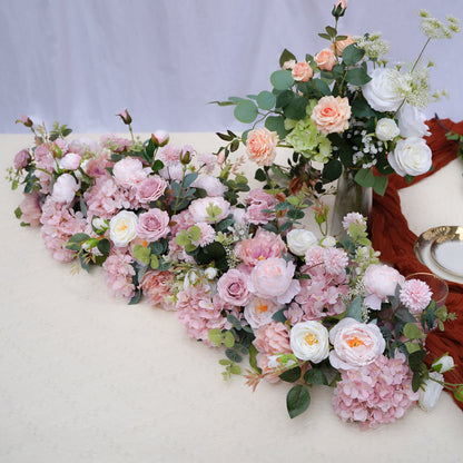 Blush pink silk flower runner for weddings and event tables