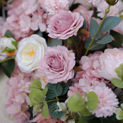 Mauve rose and blush hydrangea artificial flower runner detail