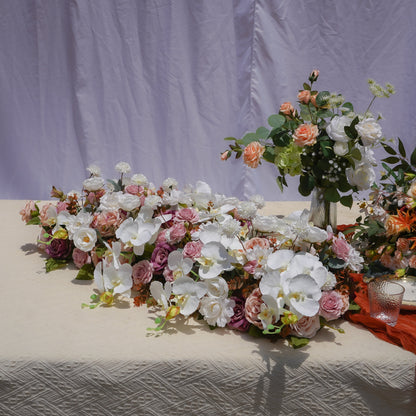 Blush rose white orchid and hydrangea artificial flower runner