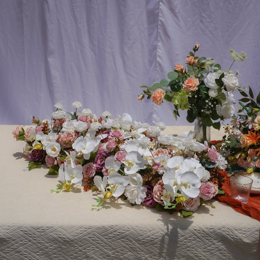 Blush rose white orchid and hydrangea artificial flower runner