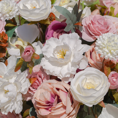 Artificial wedding table runner with blush roses and white orchids