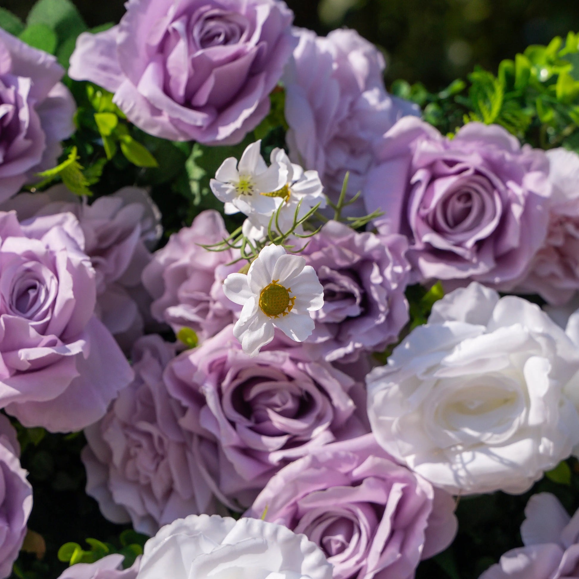 Artificial flower wall floral detail view