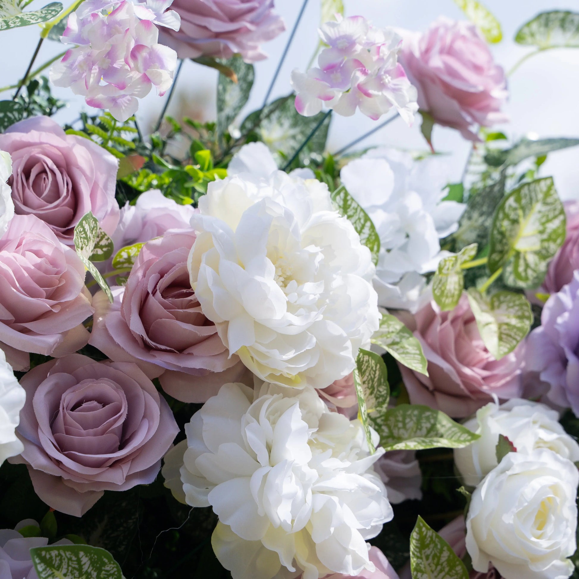 Artificial flower wall floral detail view