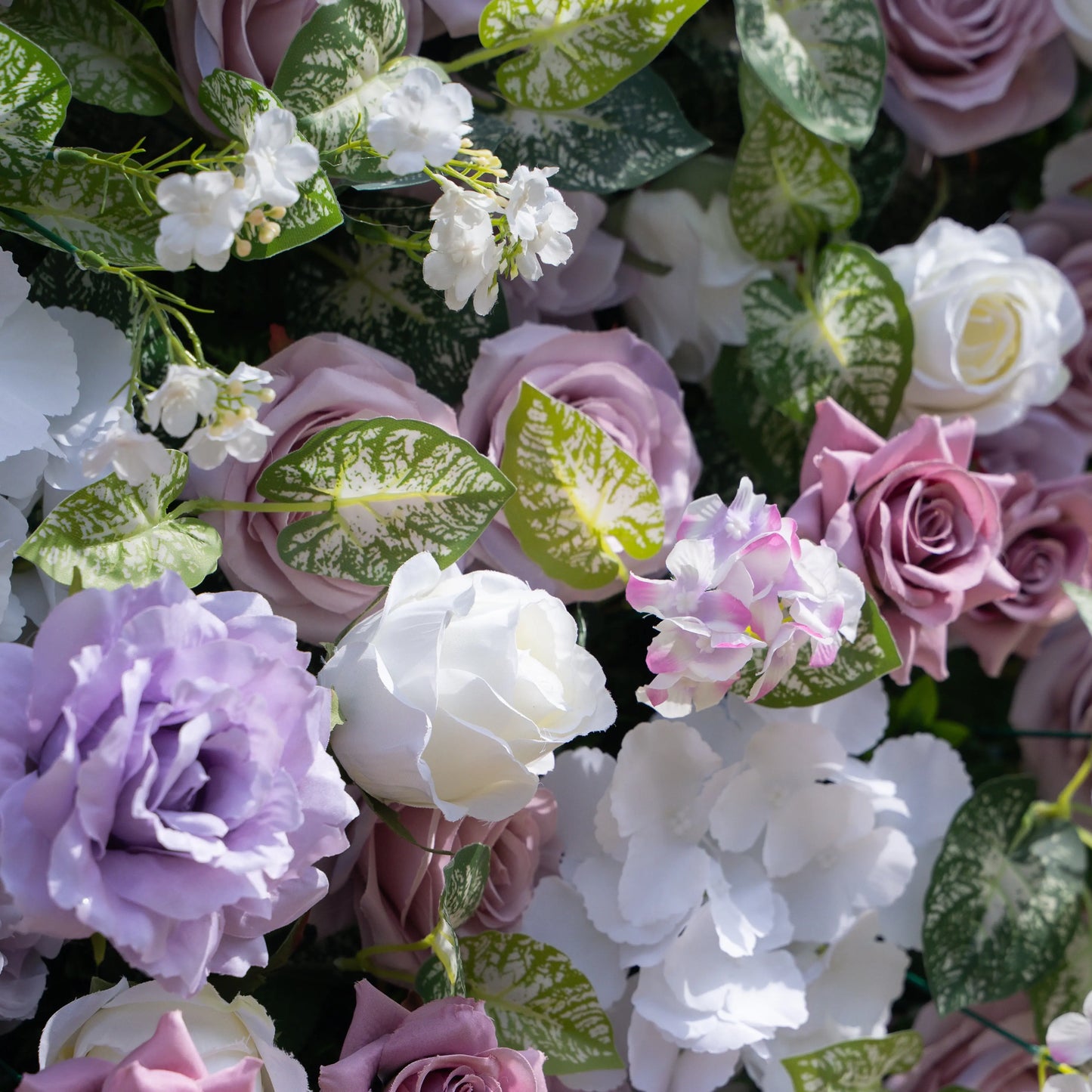Artificial flower wall floral detail view