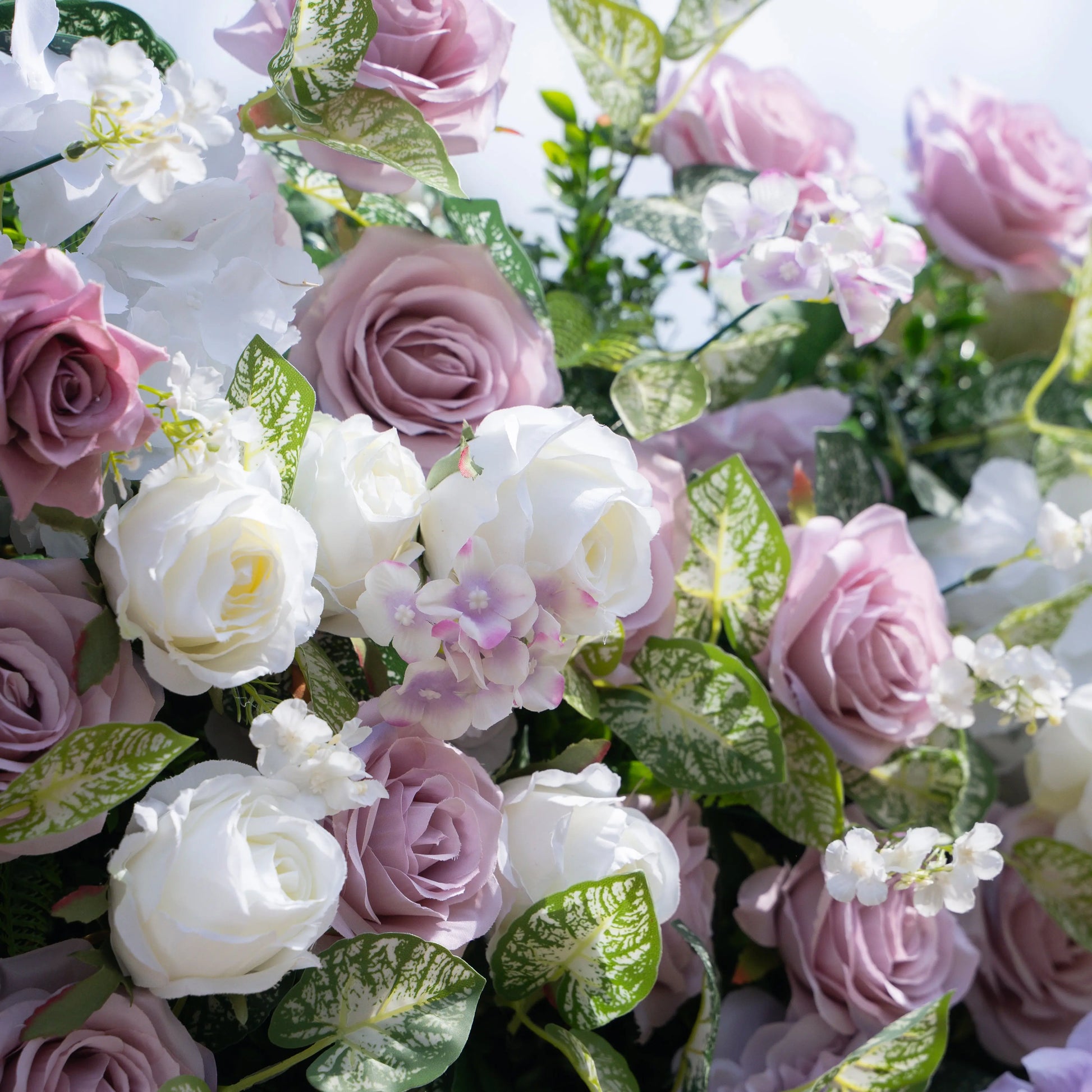 Artificial flower wall floral detail view