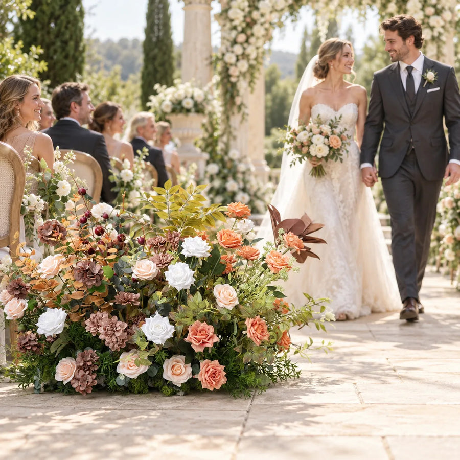 Champagne Floral Row – Wedding Aisle Decor styled for a wedding celebration
