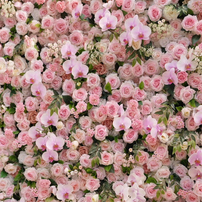 Cherry blossom and pink orchid artificial flower wall detail