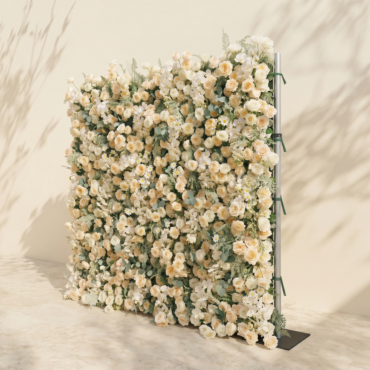 Cream and champagne flower wall side view