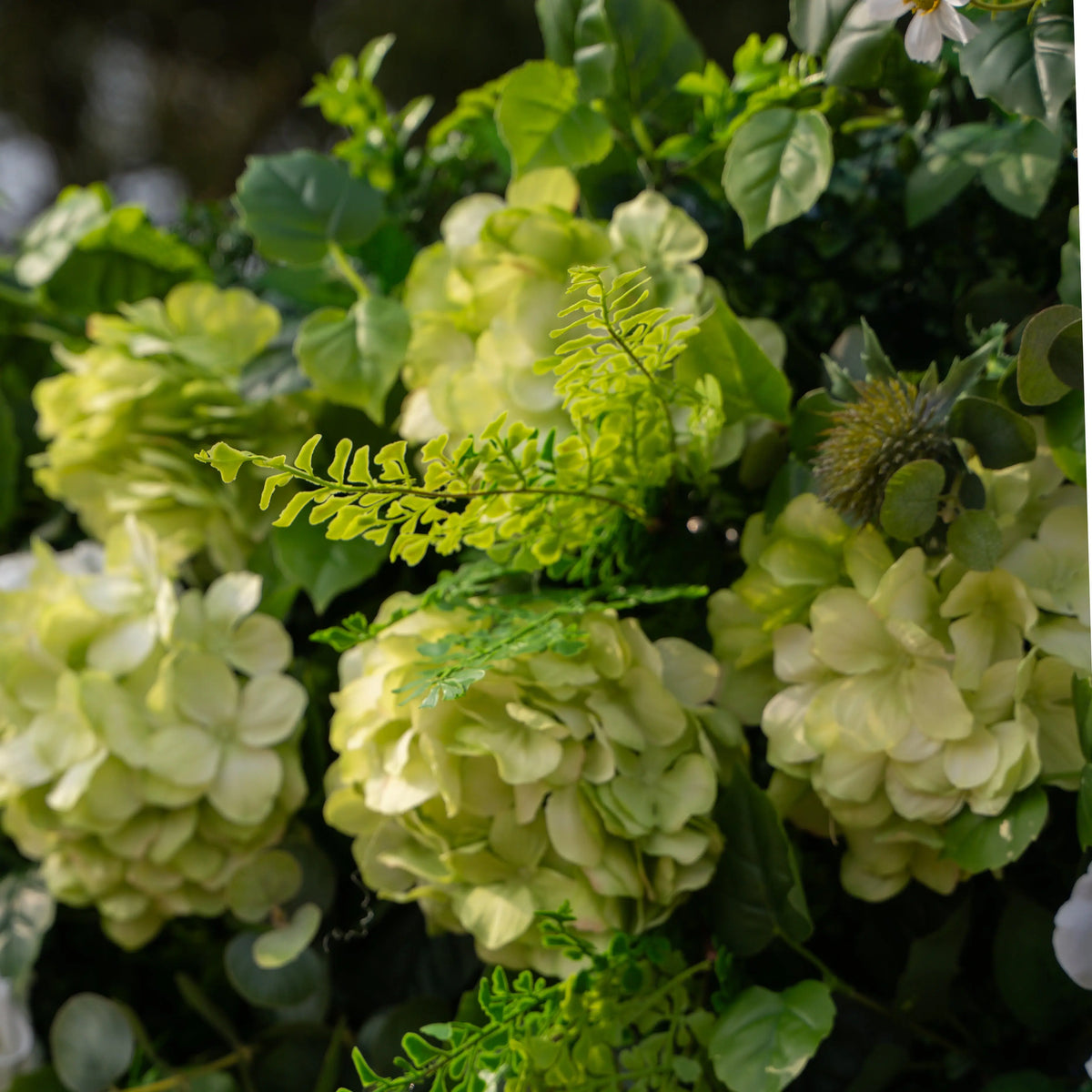 Artificial flower wall floral detail view