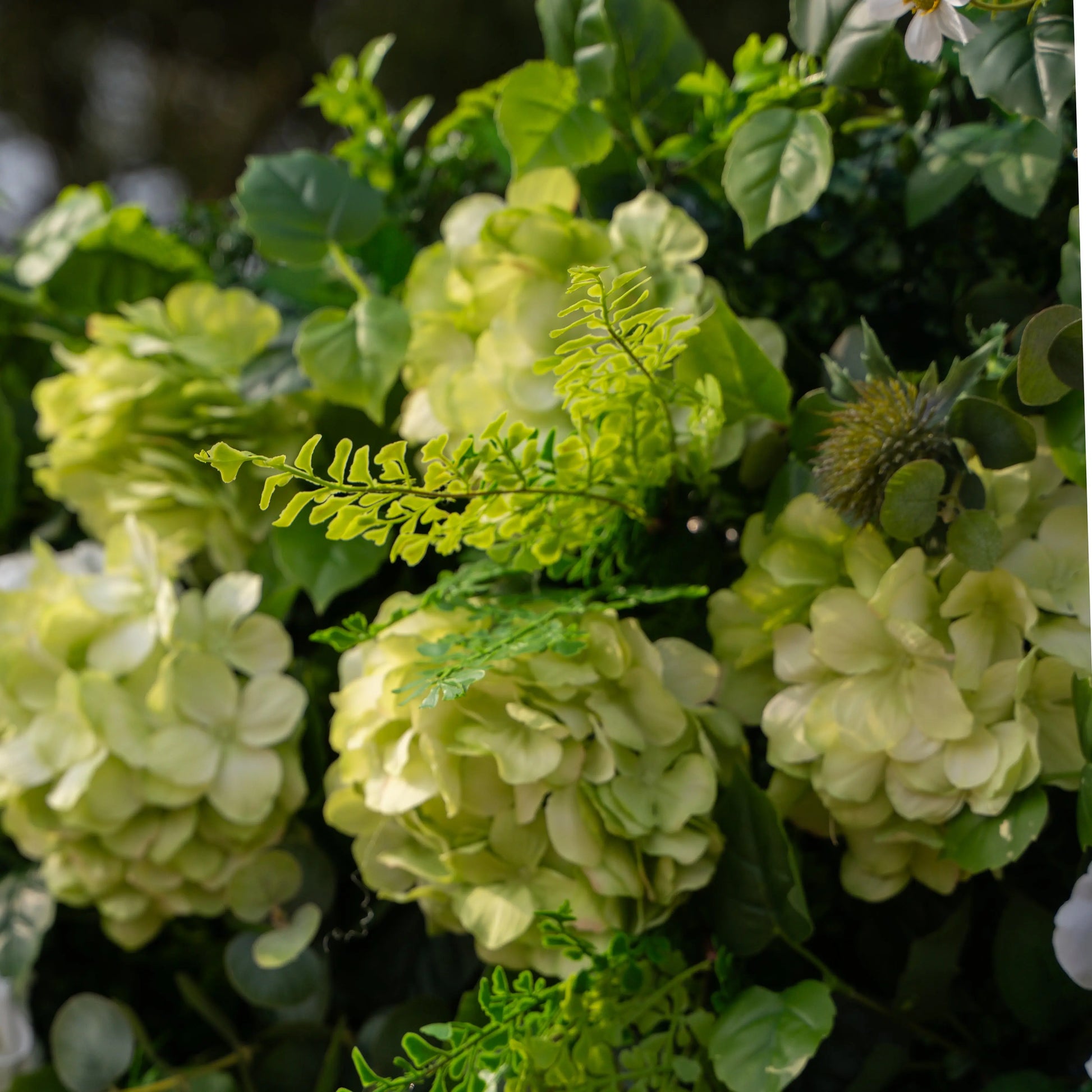 Artificial flower wall floral detail view