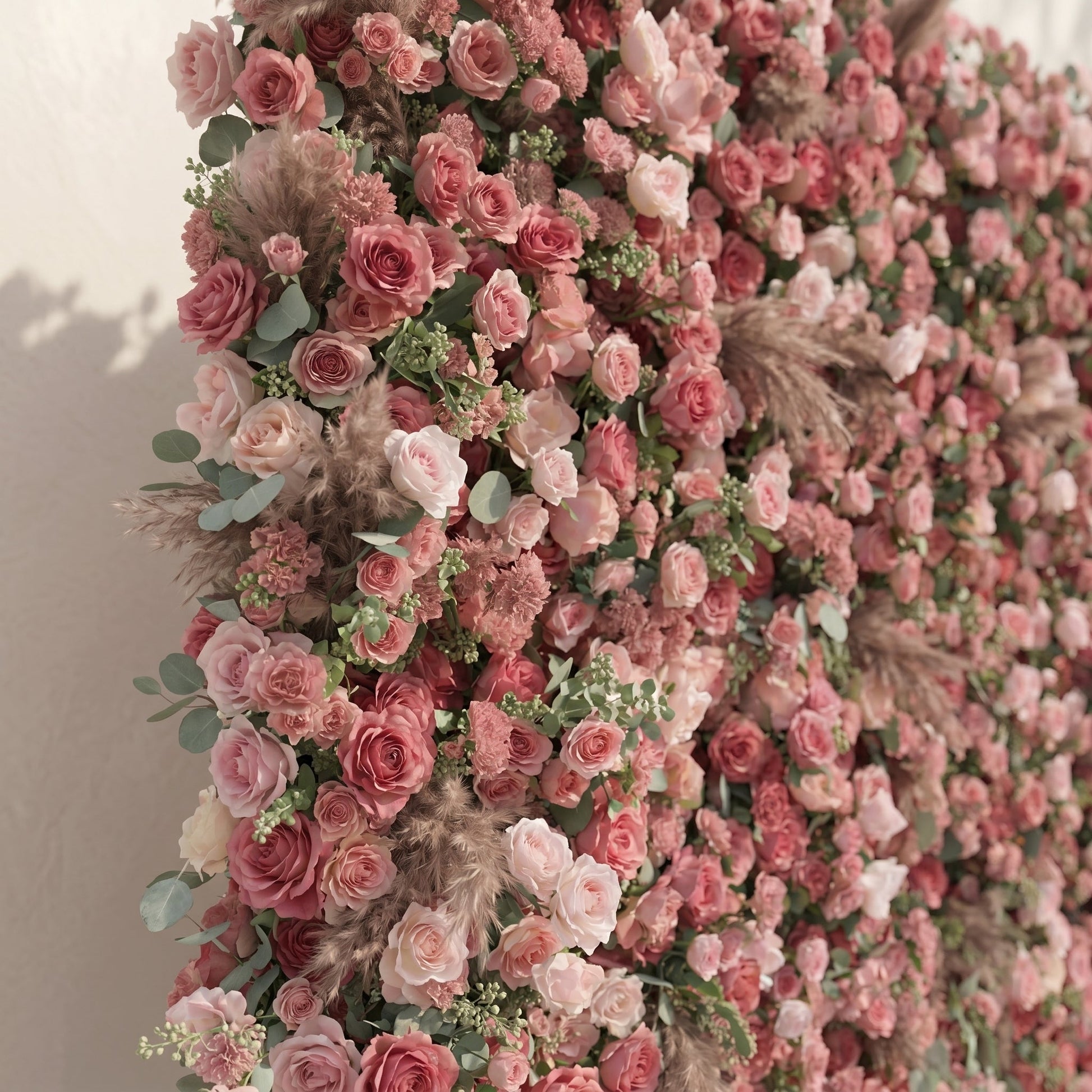 Nude pink rose silk floral wall detail