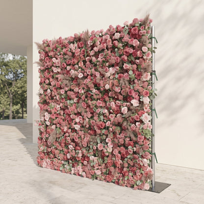 Side view of dusty rose and pampas artificial flower wall