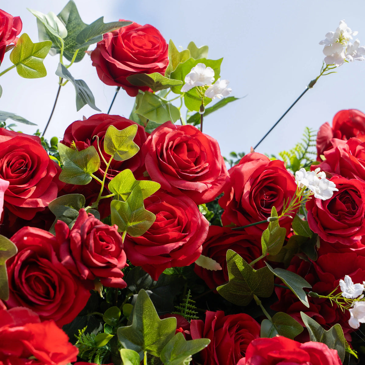 Artificial flower wall floral detail view