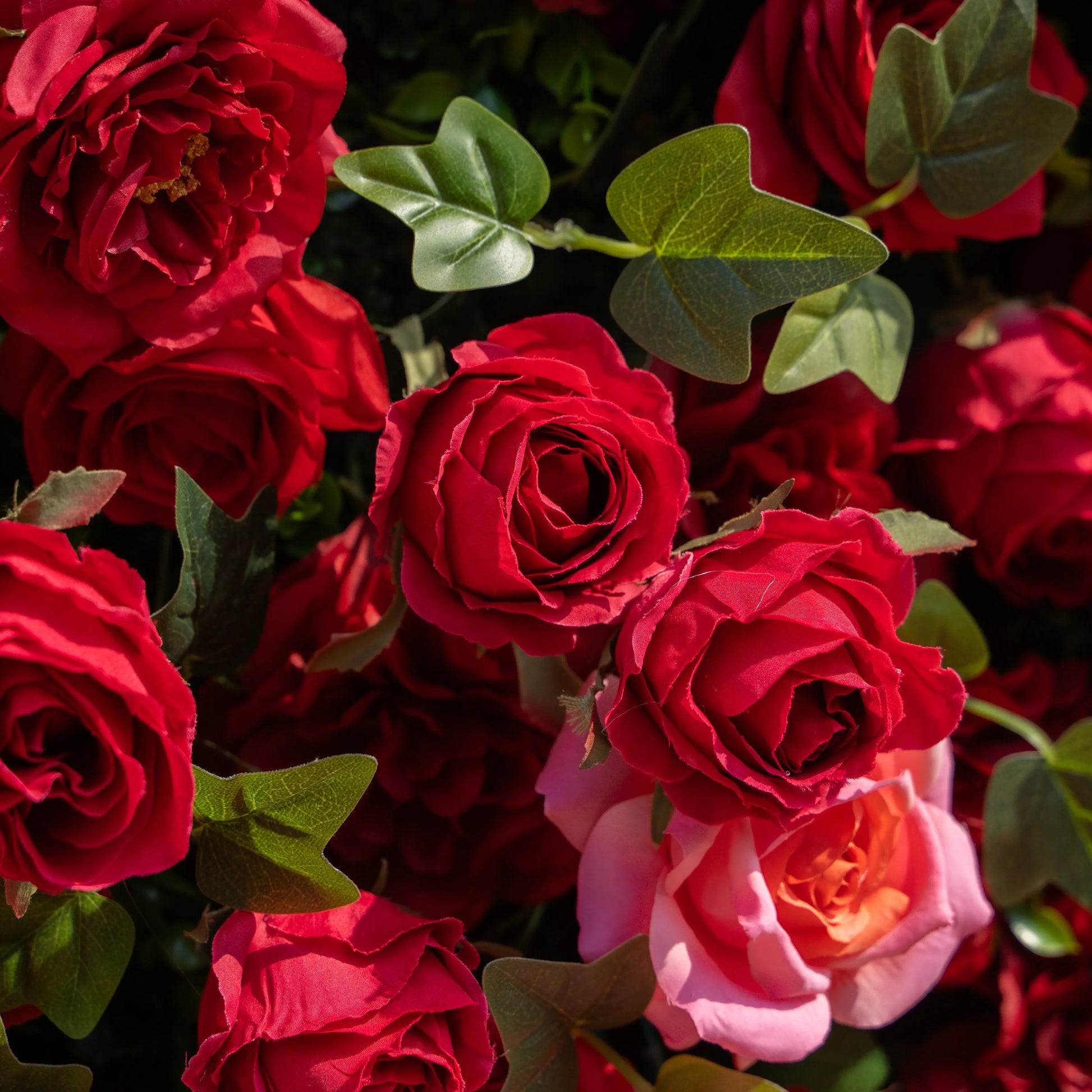 Artificial flower wall floral detail view