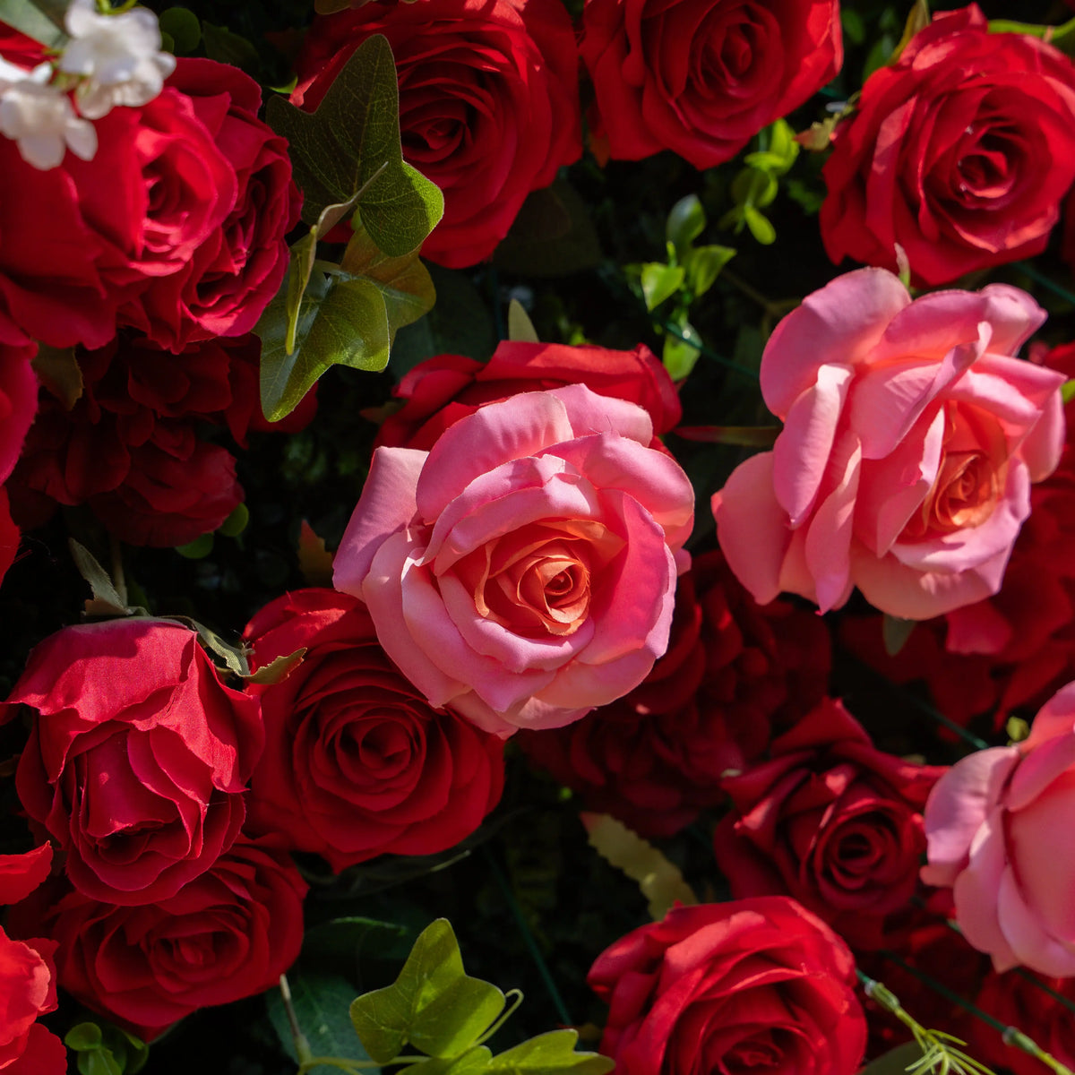Artificial flower wall floral detail view