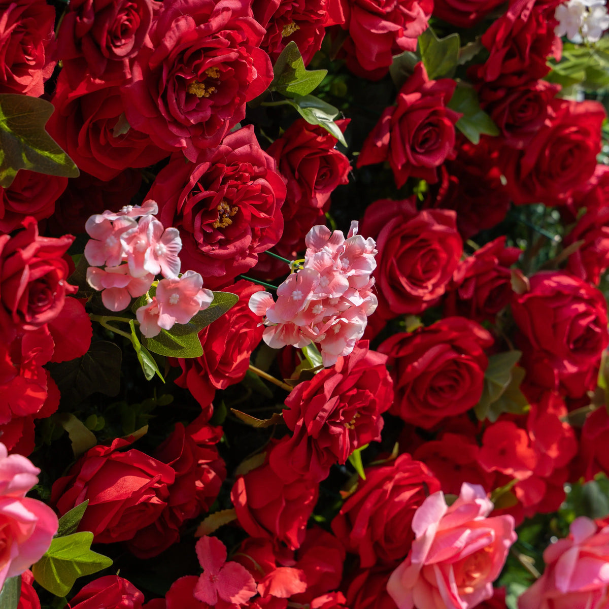 Artificial flower wall floral detail view