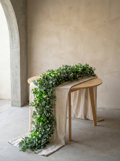 Green Eucalyptus & White Blossom Artificial Flower Runner – product image 1