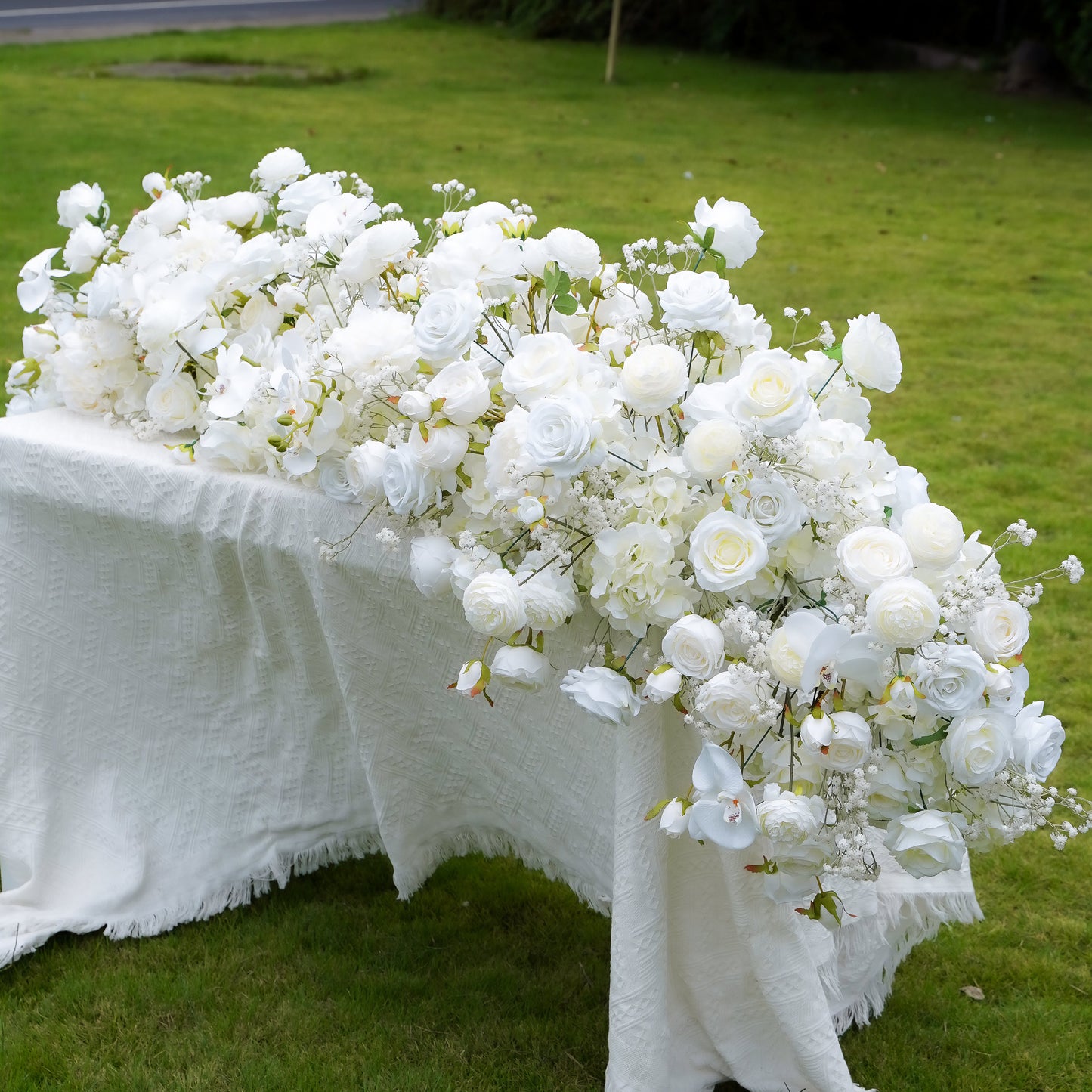 White Orchid, Rose & Hydrangea Artificial Flower Runner – product image 1
