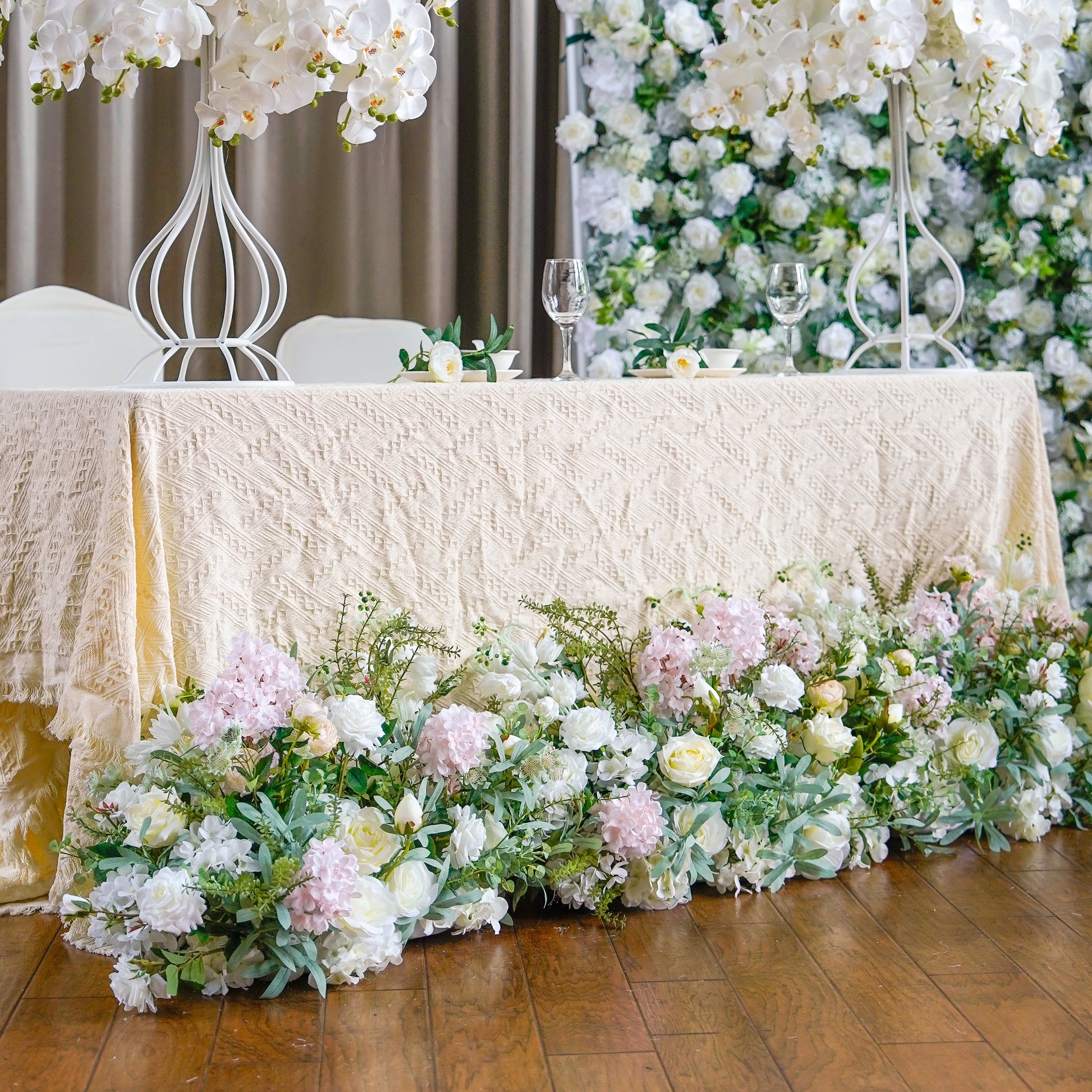 White, Blush & Greenery Artificial Flower Runner – product image 1