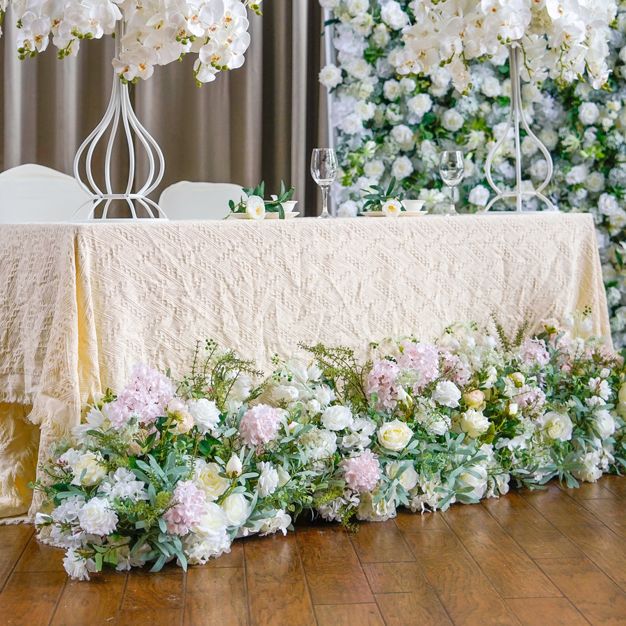 White, Blush & Greenery Artificial Flower Runner – product image 1