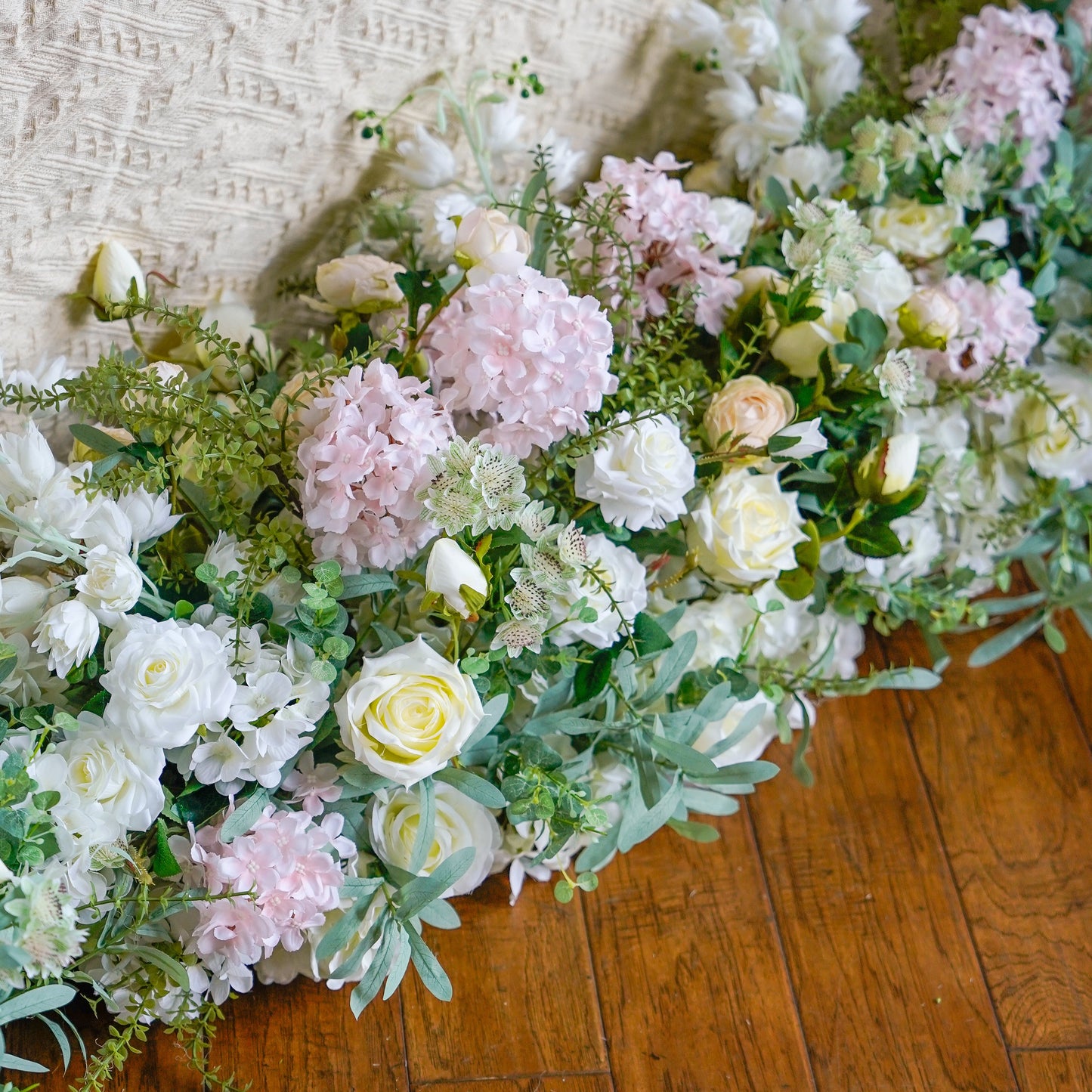 White, Blush & Greenery Artificial Flower Runner – product image 3
