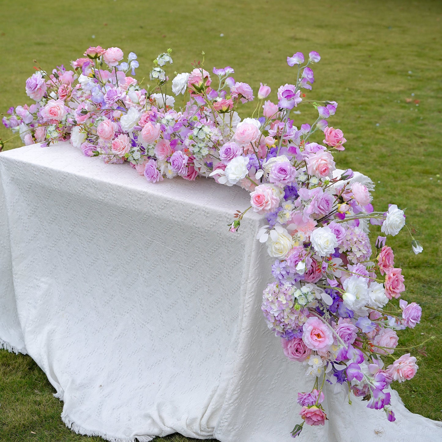 Pink lavender and white rose artificial flower runner