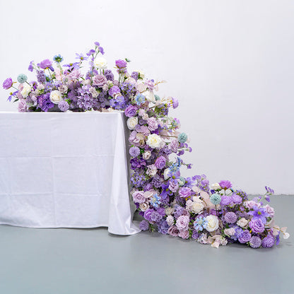 Purple & Ivory Rose Artificial Flower Runner – product image 1