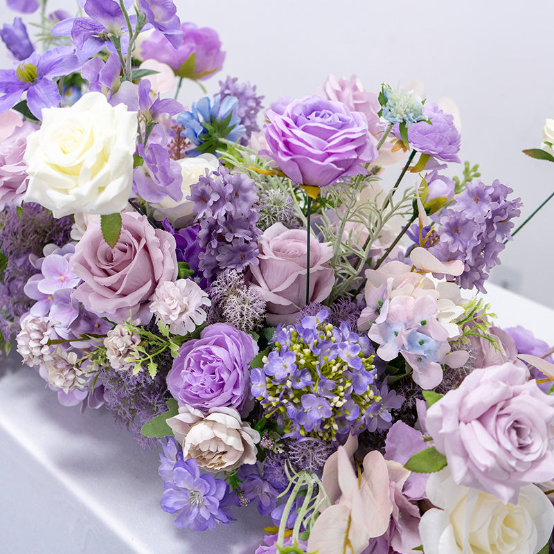 Purple & Ivory Rose Artificial Flower Runner – product image 4