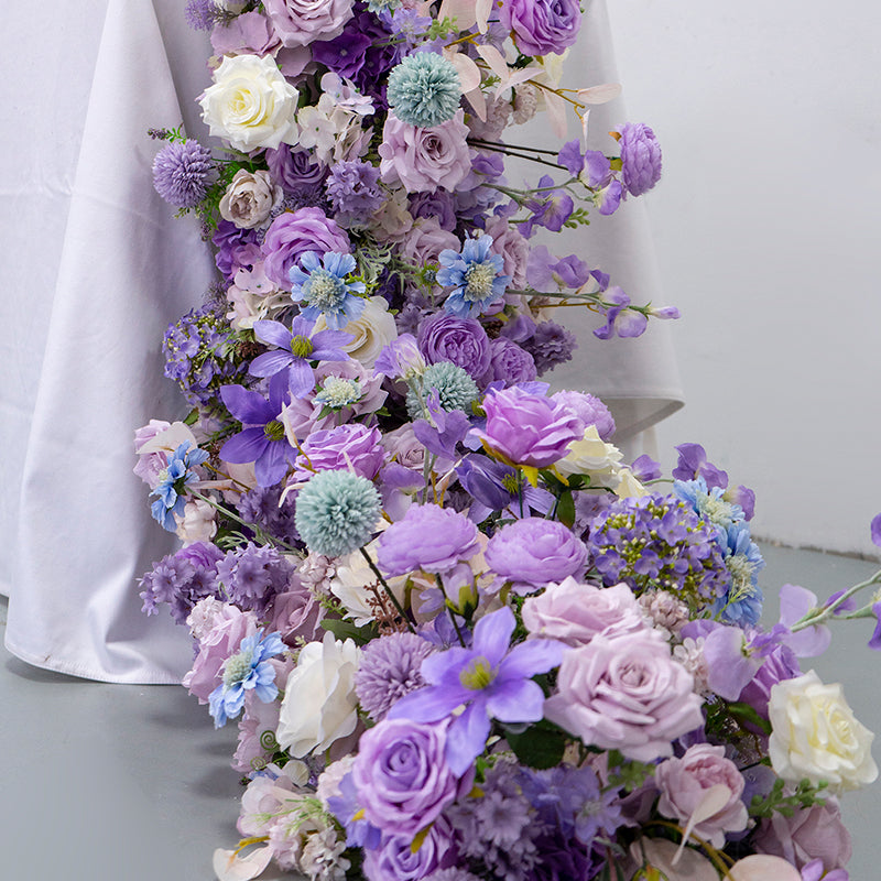 Purple & Ivory Rose Artificial Flower Runner – product image 7