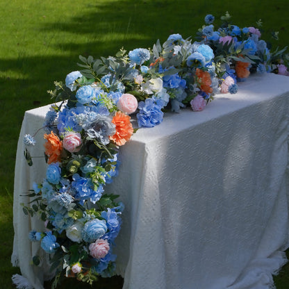 Blue, Coral & Blush Artificial Flower Runner – product image 1