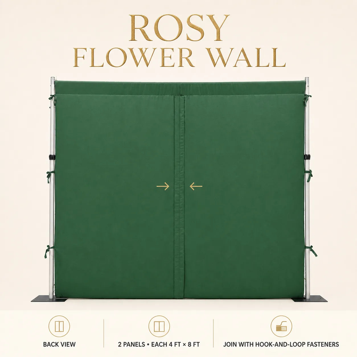 Back view of two 4 ft × 8 ft flower wall panels joined with hook-and-loop fasteners