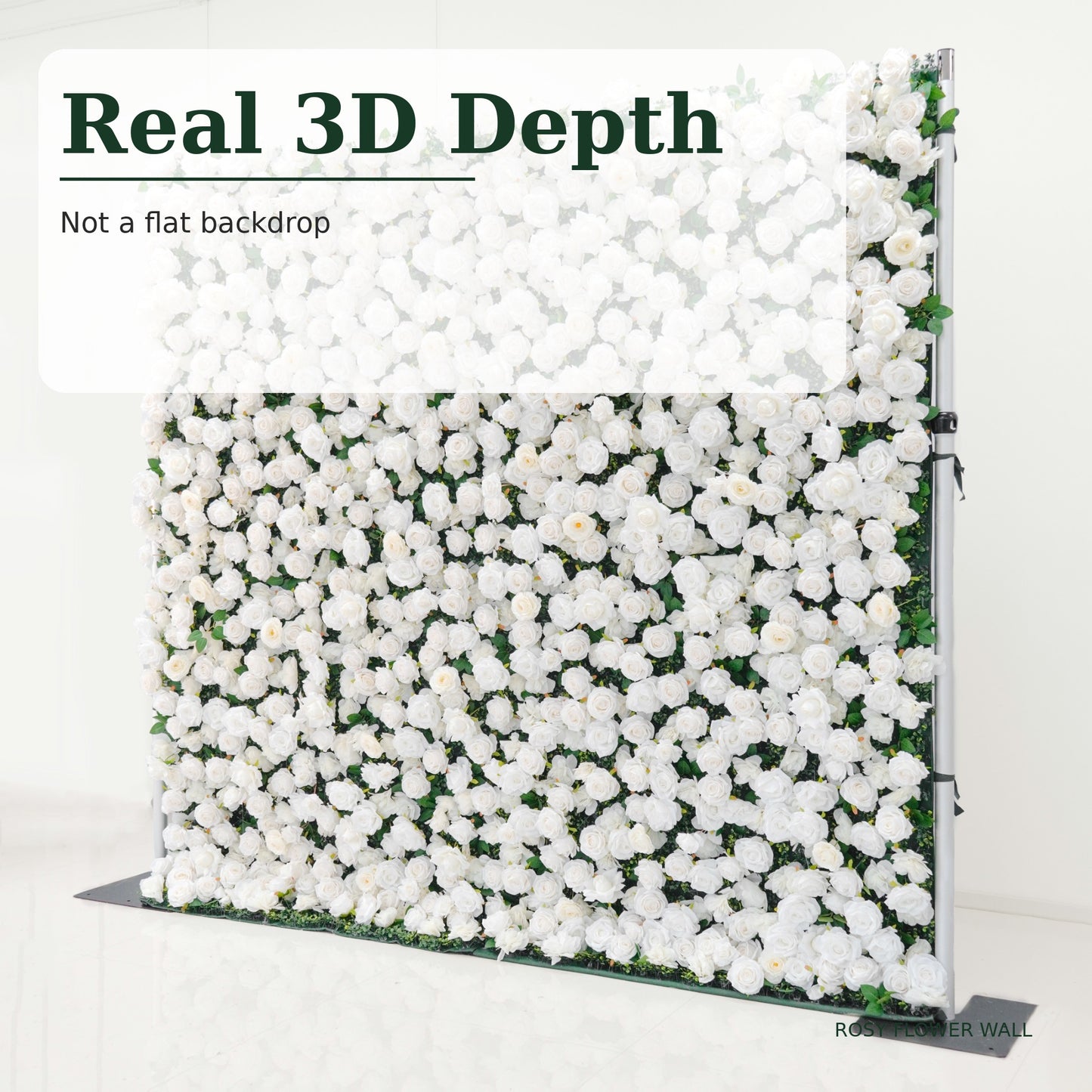 8x8 ft White Rose Flower Wall Backdrop – Modular Event Decor