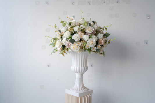 White & Champagne Floral Centerpiece – Wedding Table Decor