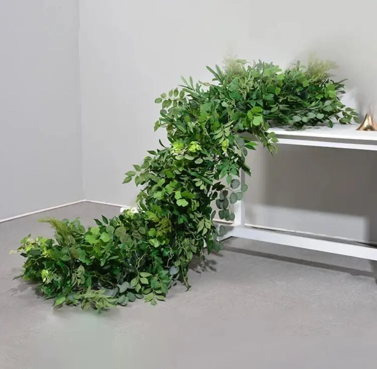 Rosy Green Plants Table Runner for Wedding Decoration